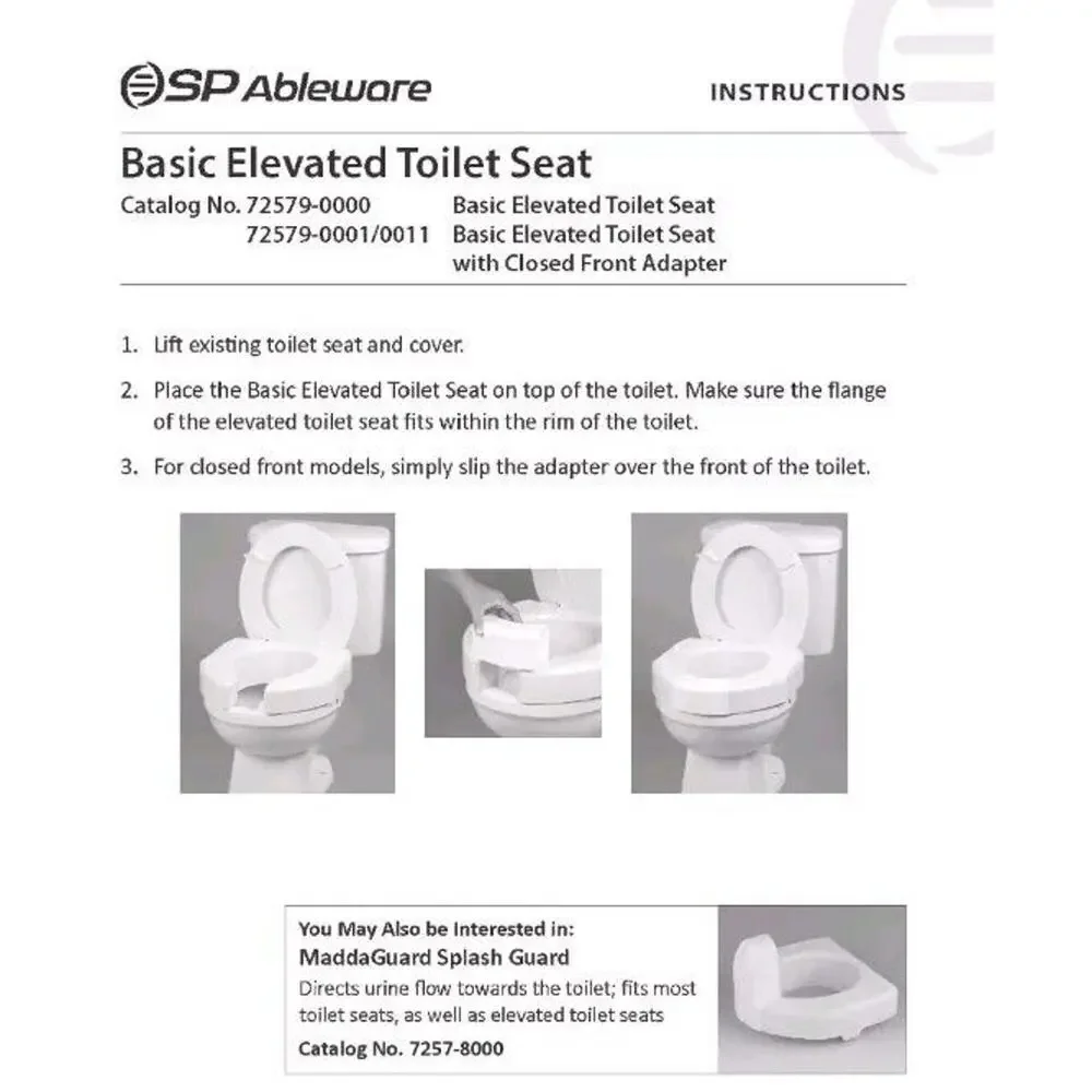 SP Ableware Basic Open-Front 3-Inch Elevated Toilet Seat for Standard Toilets